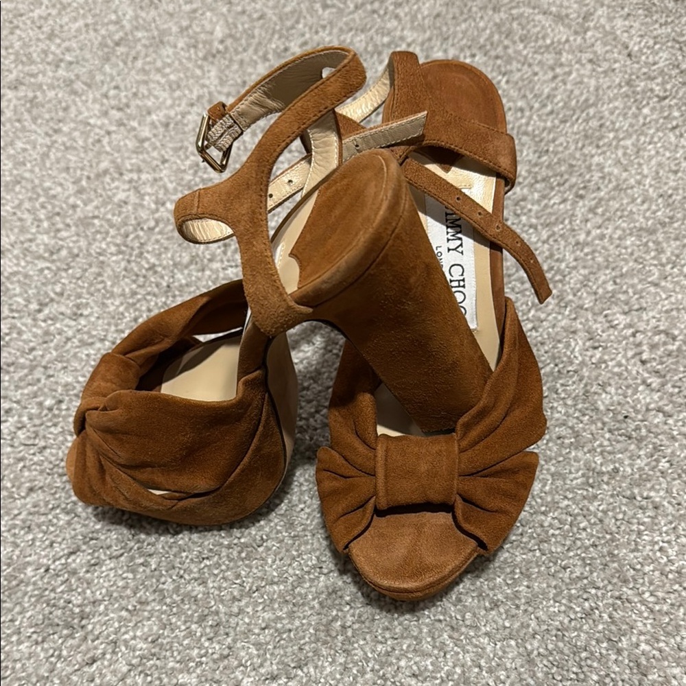 Jimmy Choo Brown Suede High Heels with Bow Detail